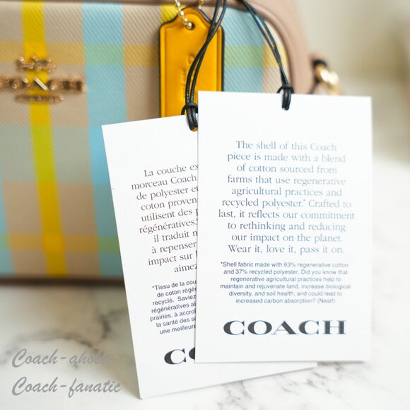 NWT Coach CBI90  Satchel Crossbody Bag With Plaid Print in Bright Maize - Picture 3 of 12